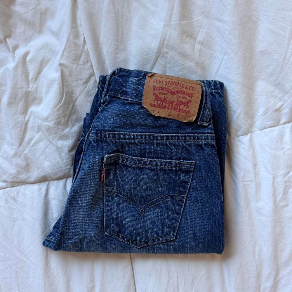 Levis 505 jeans blue denim youth sz 10 25x25 cotton regular straight leg classic